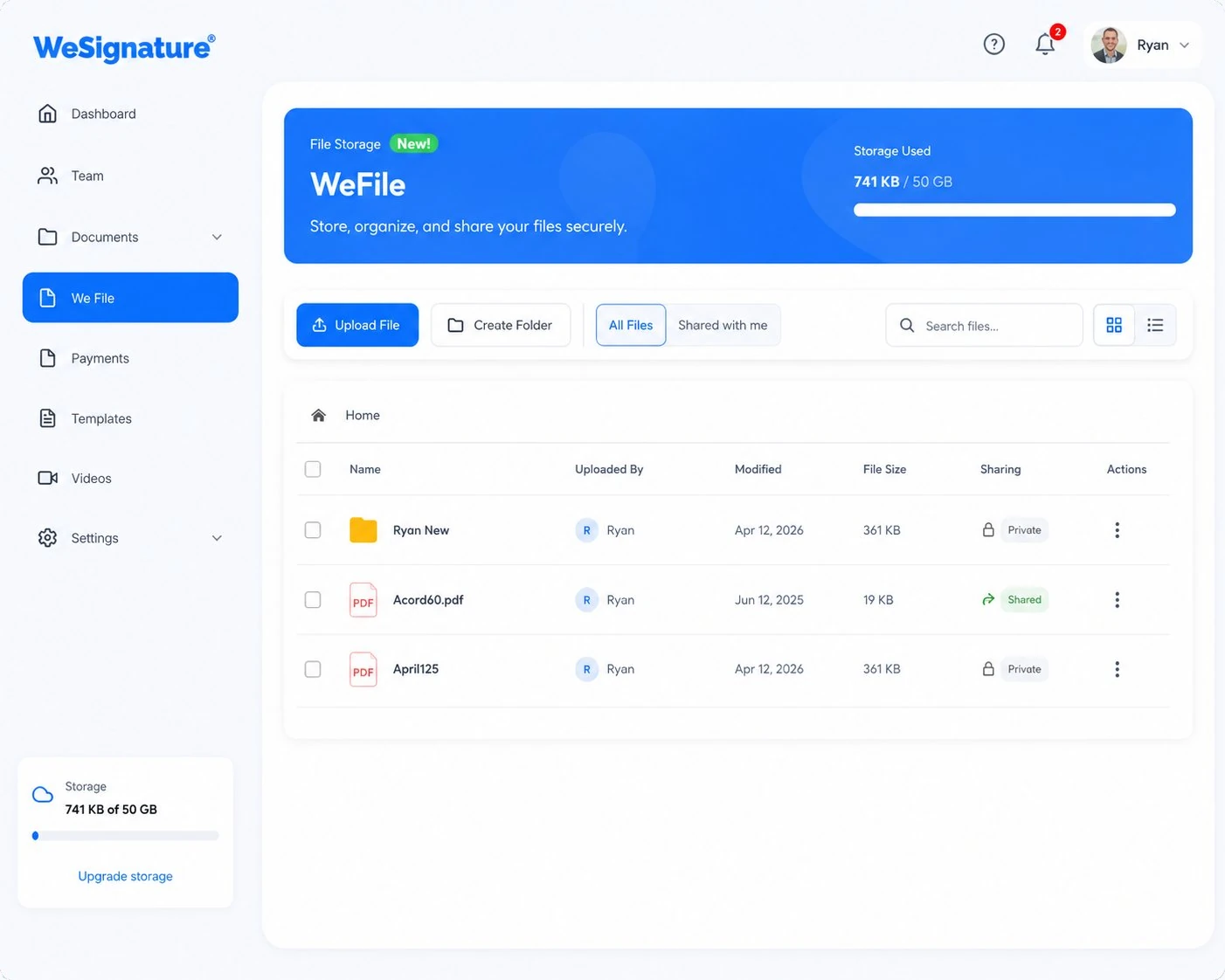 WeFile document dashboard